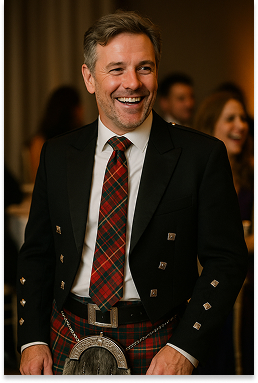 handsome chap wearing kilt and hand made tie